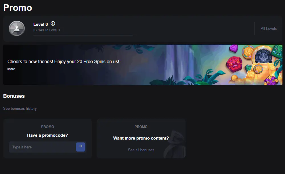 SkyCrown Casino promo code activation form